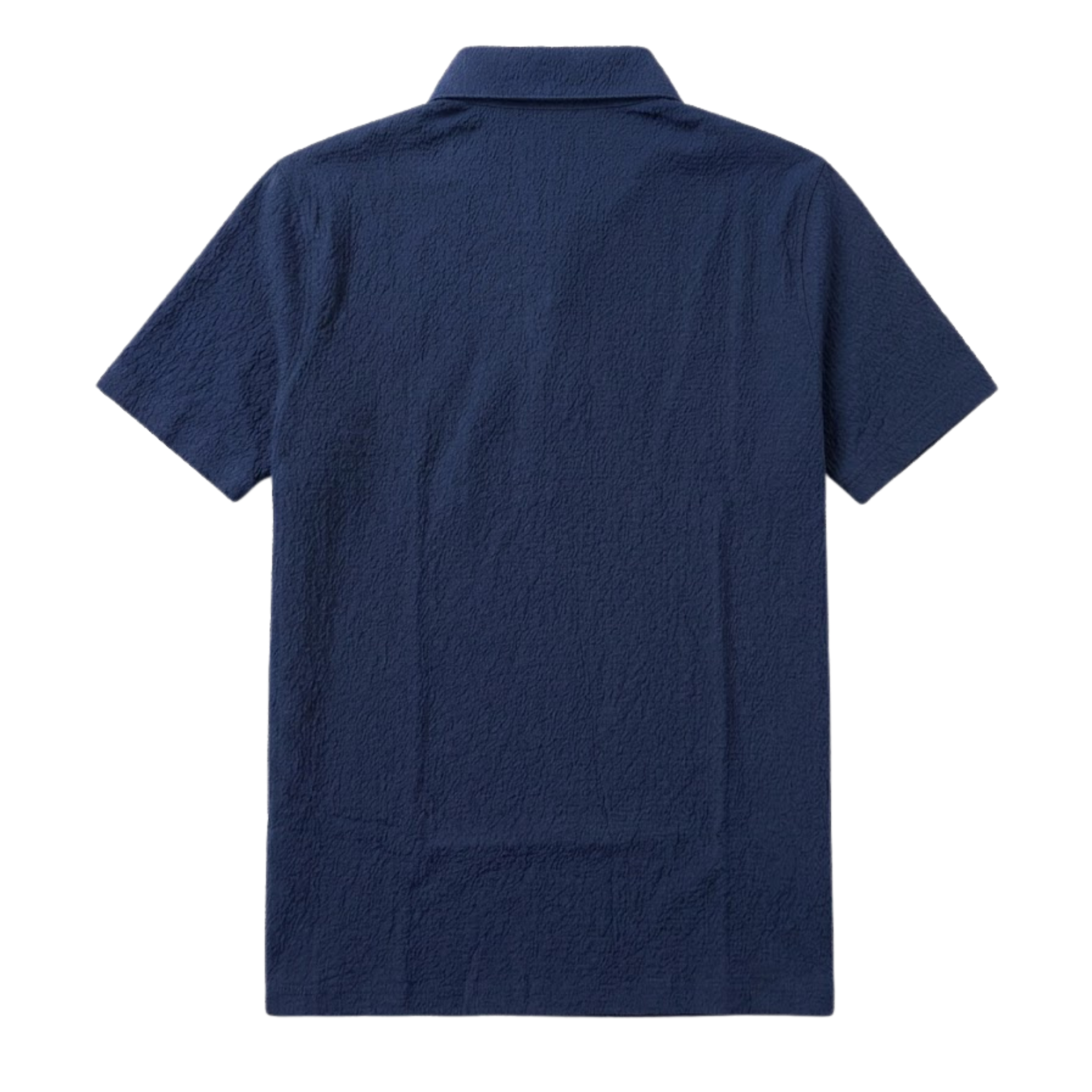Navy Blue Textured Seersucker Knit Polo Shirt For Unisex
